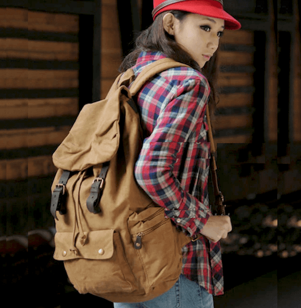 20-35L Military Outdoor Canvas Leather Strap Backpack