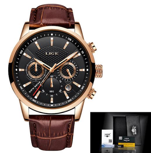 Watches For Men LIGE Leather Band Luxury Sport Quartz