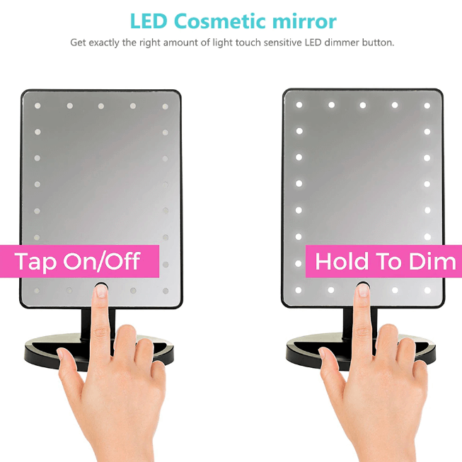 Women's Makeup Vanity Mirror Touch Screen 24 LED Lights 180 Rotating